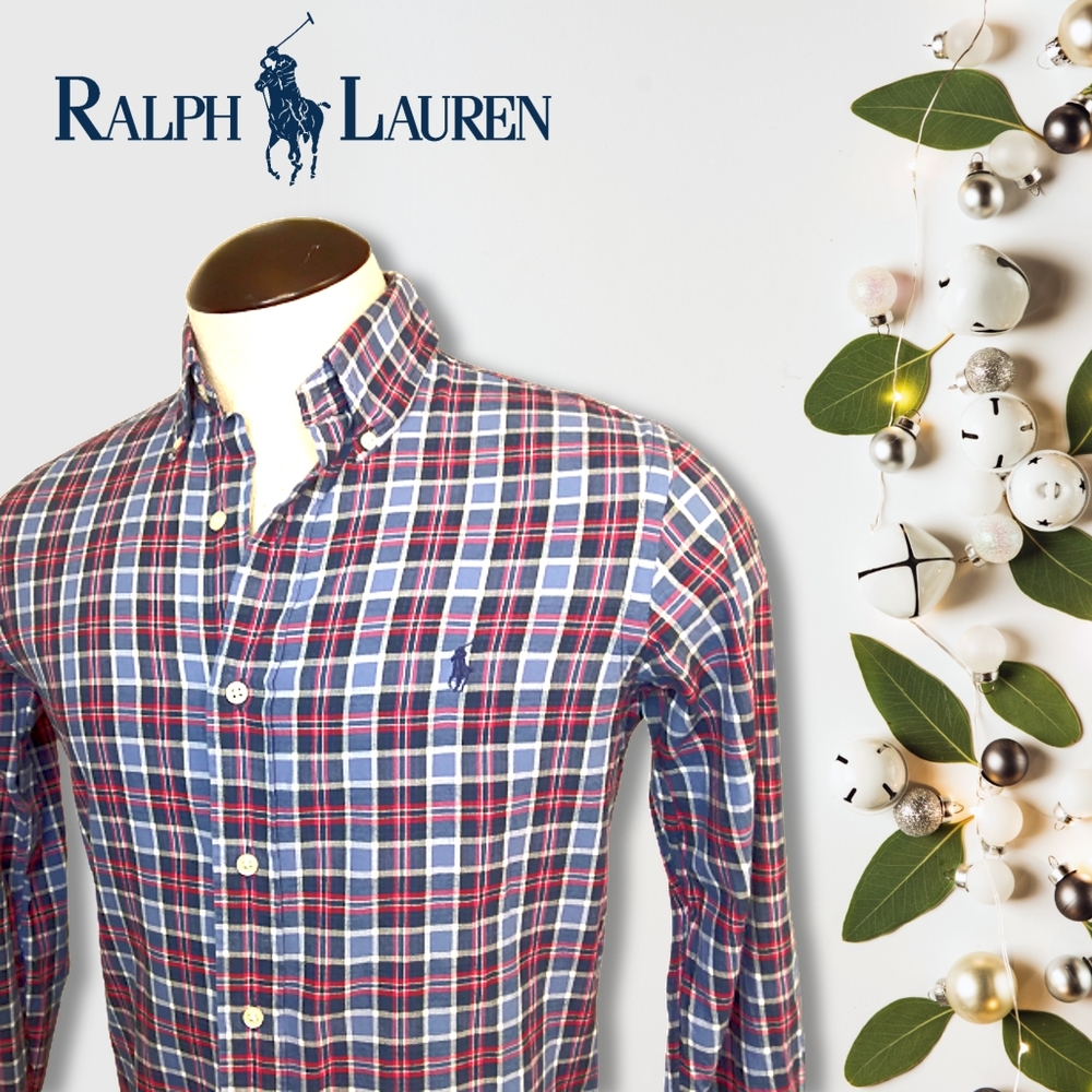 Ralph Lauren | Red, White & Blue Plaid Cotton Men's Small Custom Fit Longsleeve
